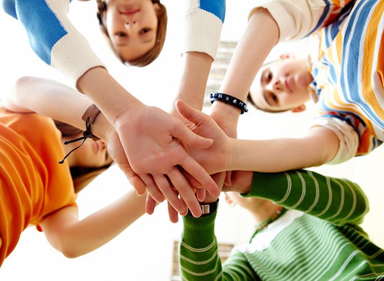 Pile of hands of friends